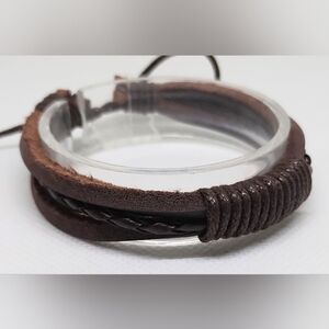 Men's Bracelet‎ Leather Braided Layered Brown New f30